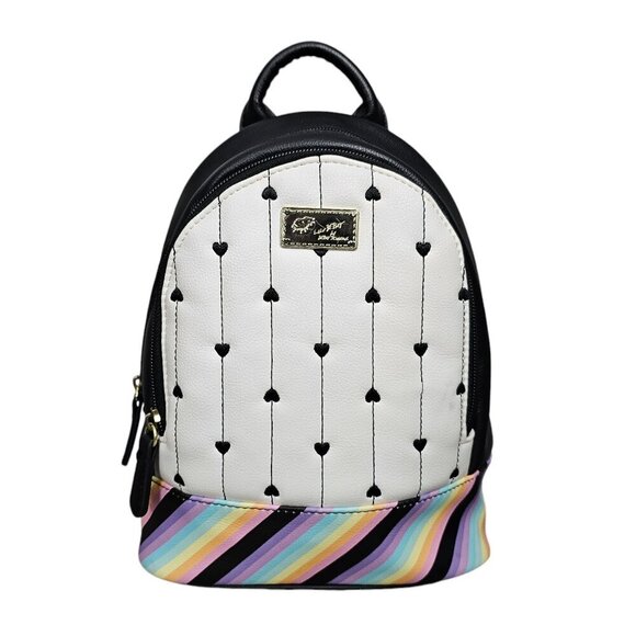 Betsey Johnson Rainbow & Heart Black Backpack - Picture 1 of 14